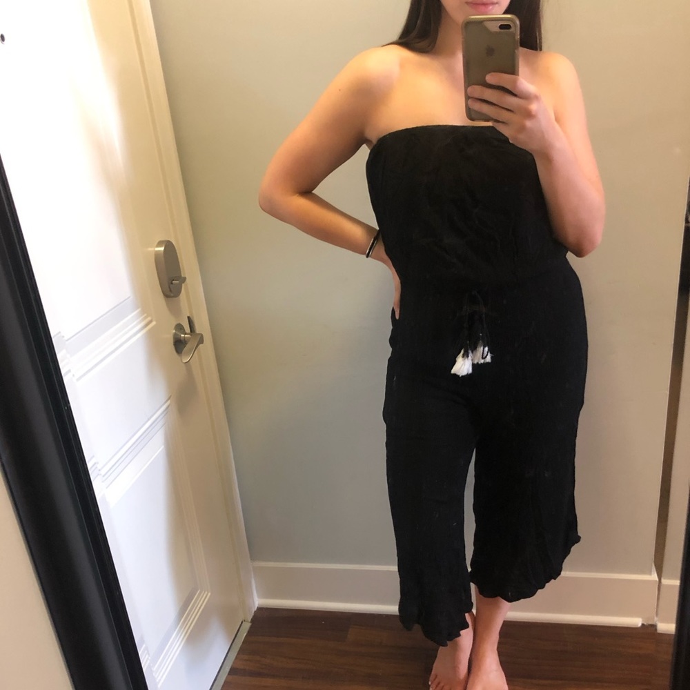Black jumpsuit romper with cinched waist